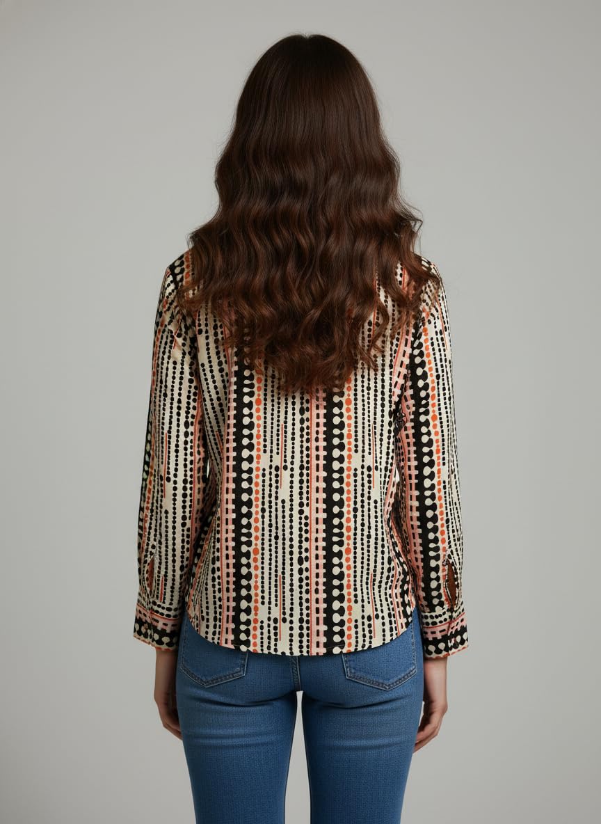 ANNI Designer Bedrucktes Damenhemd aus Baumwollmischgewebe, langärmelig, normale Passform, Hemdkragen, legere Bürokleidung, elegante Western-Kleidung für den Alltag, Hochzeit, Party