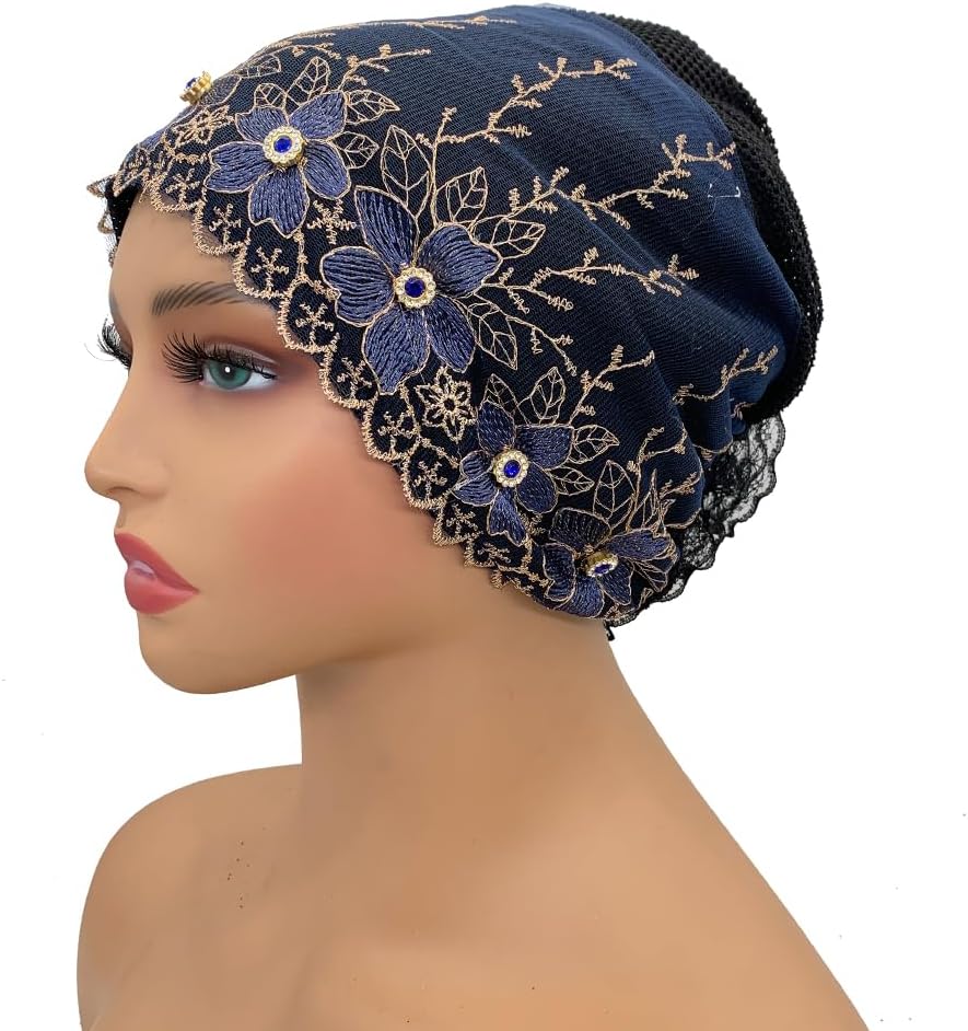 2pcs Floral Embroidered Turban Cap for Women Muslim Lady Wrap Head Bonnet African Female Headwrap Hijab Volumizer Cap - Image 5