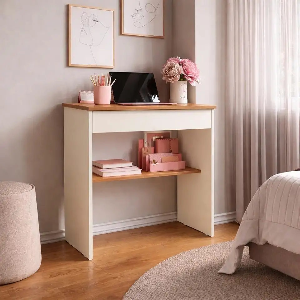 Escrivaninha Estudo e Trabalho – Mesa Compacta com Gaveta para Quarto ou Escritório | Móveis Bonatto (THIENE-OFF)