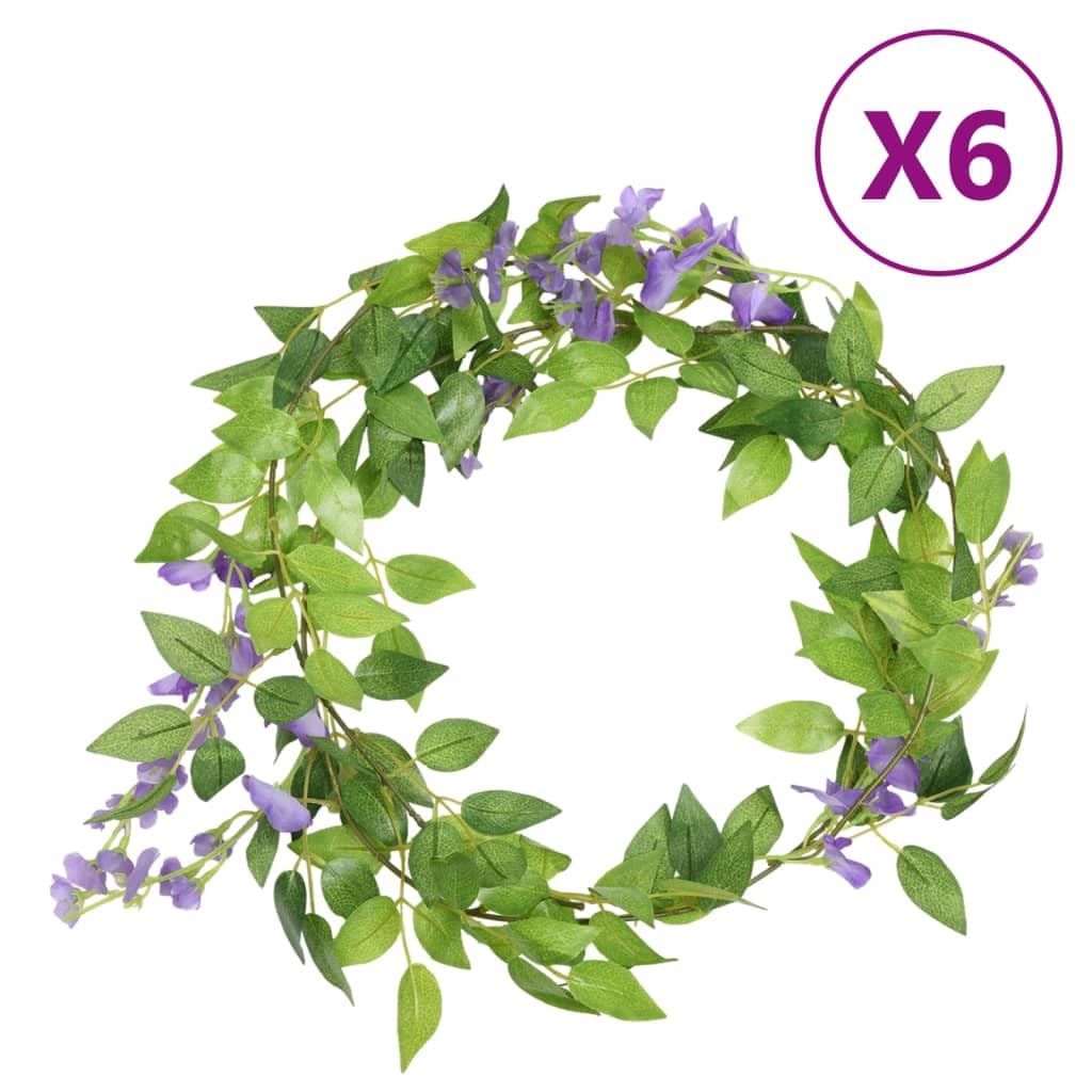 6X Künstliche Blumengirlande Lila 200 cm - Seidenblumen für Hochzeit, Party, Deko, Wanddekoration, Balkon, Innen- und Außenbereich