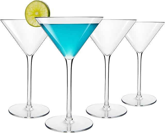 COOKY.D Unbreakable Martini Cocktail Wine Glasses Tritan-Plastic Classic Drinking Glassware, Perfect for Home, Parties and Restaurant, Dishwasher Safe, 260ml, Set of 4