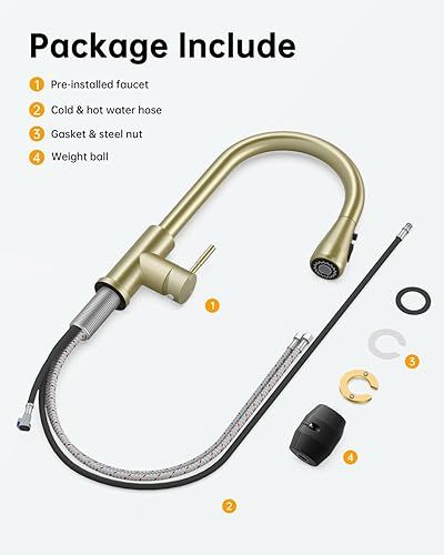 Miniatura 46 de Grifo de fregadero de cocina con rociador desplegable con placa de cubierta, grifo de arco alto de níquel cepillado, grifos modernos de acero Níquel