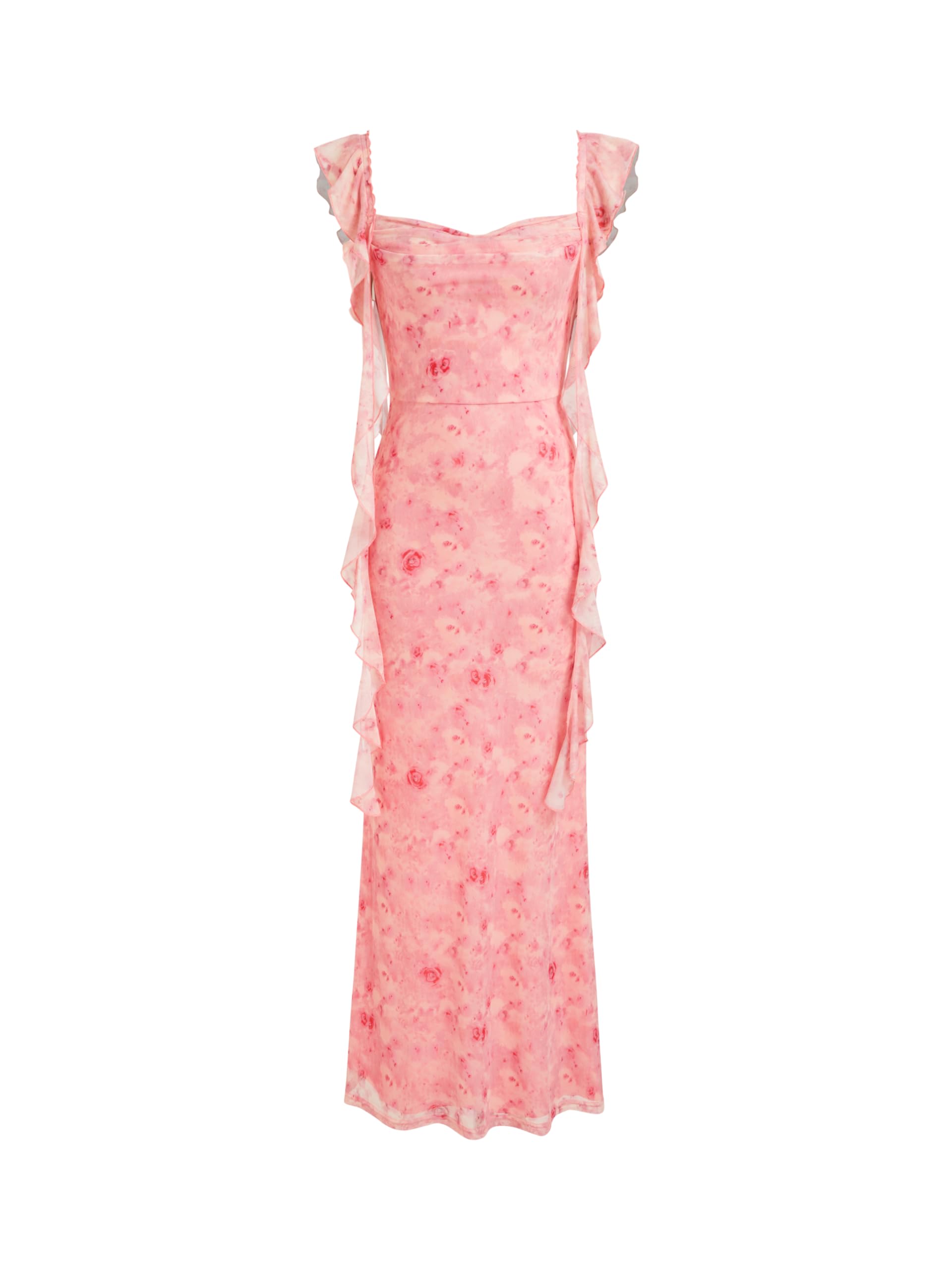 CIDER Mesh Ruffle Maxi Dress