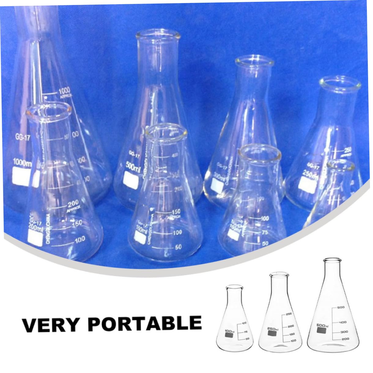 3piezas Erlenmeyer Vidrio Borosilicato De Laboratorio Para Levaduras Experimentos