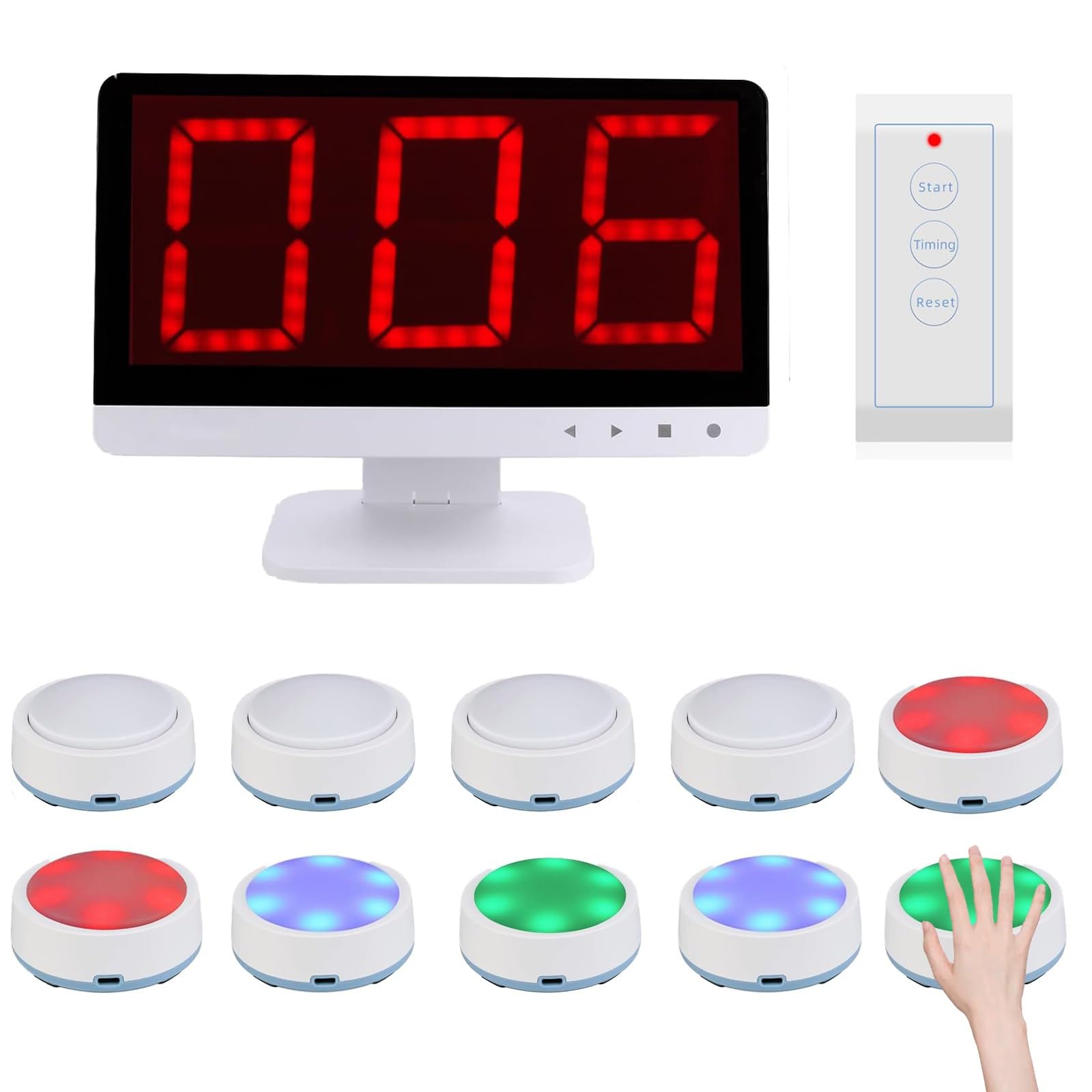 Sistema di gioco a quiz wireless con cicalini multipli e modalità di risposta per spettacoli interattivi per famiglie e concorsi