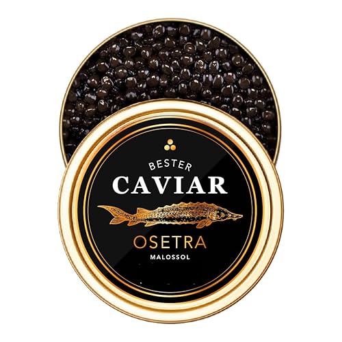 Miniatura 16 de BESTER CAVIAR Caviar de esturión Osetra de primera calidad, huevas negras de Malossol Ossetra cosechadas tradicionalmente con 3 cucharas de nácar
