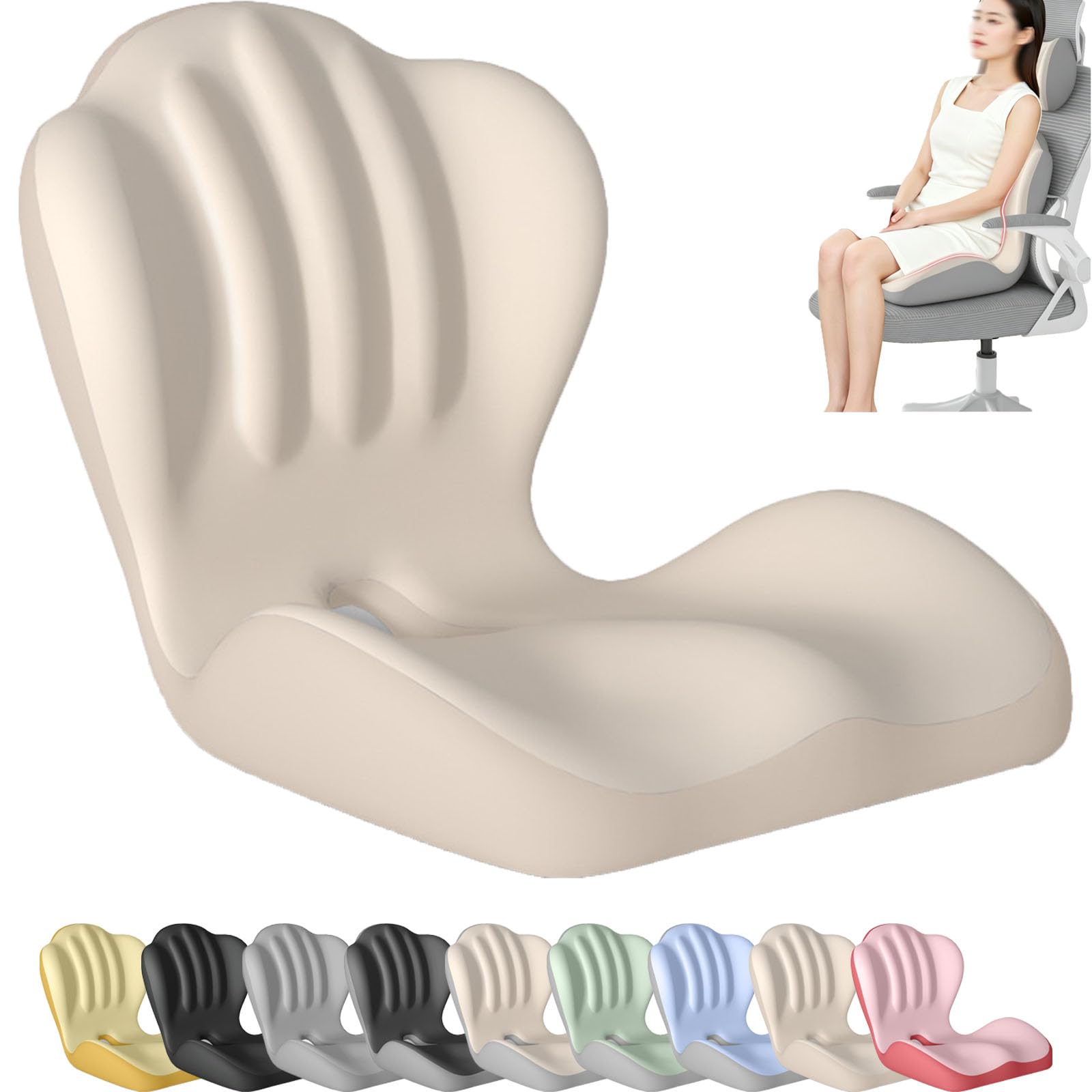 Ergonomic Memory Foam Seat Cushion,Lumber Support Cushions,L-Shaped Back Lumbar Support Cushion,Non-Slip Coccyx Hollow Design for Long Sitting,Office,Home,Driving (Beige) — image 1