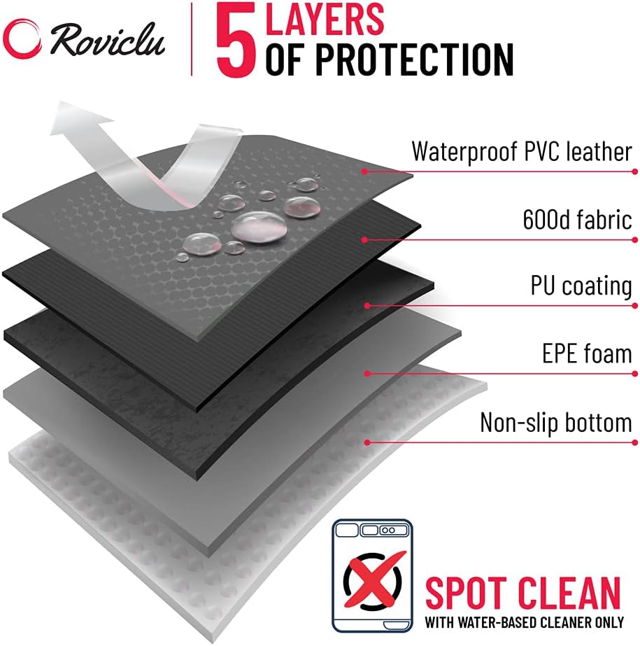 ROVICLU Car Seat Protector for Child Baby with Thickest Padding, Leather car seat Protection mat for Vehicles with Non-Slip Back Pad 8 Waterproof Layers, Mesh Storage Pockets, Universal (Black)