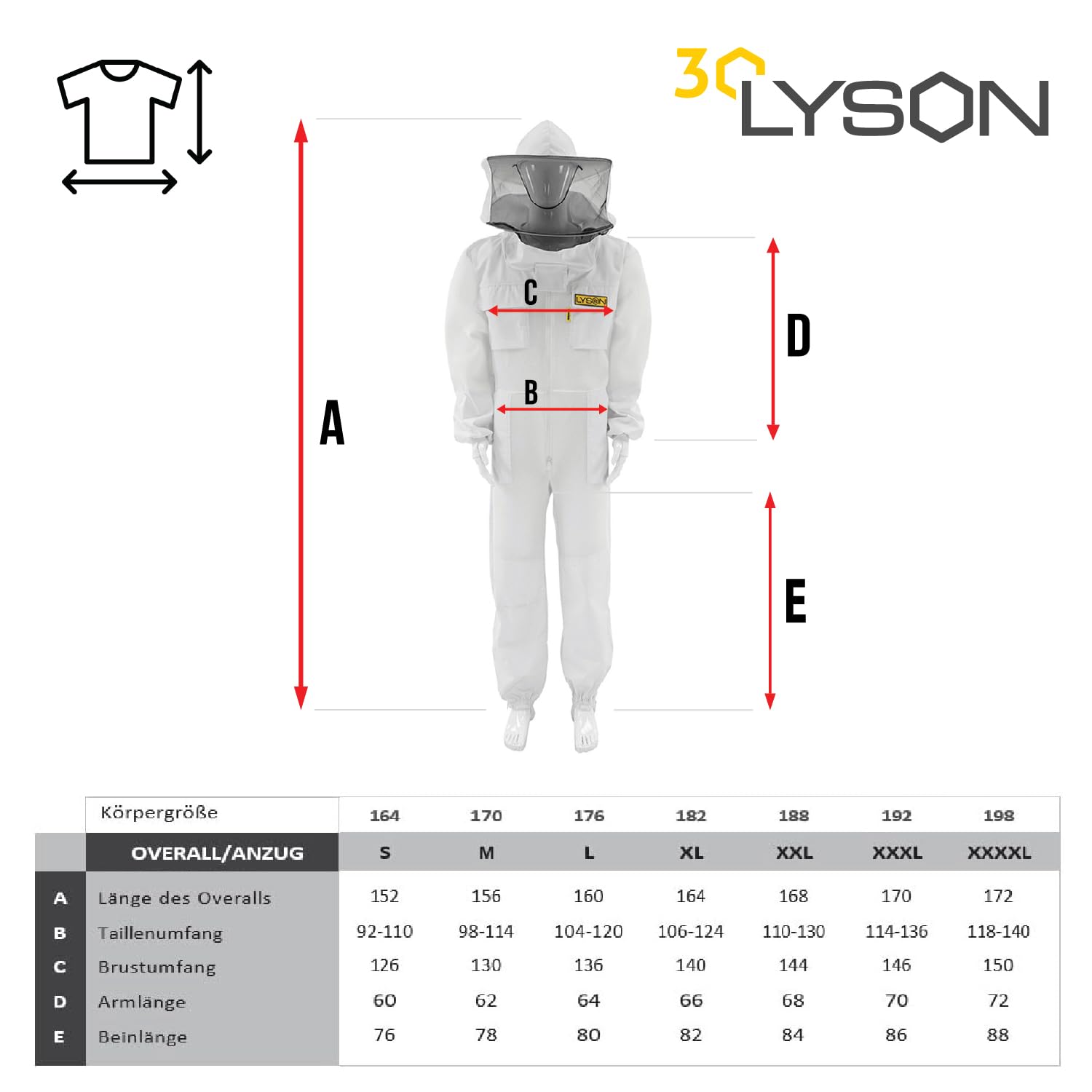 LYSON Imkeranzug aus Mesh und Baumwolle Imkeroverall mit abnehmbarem Hut belüftet Imkerbekleidung, Imkerjacke mit Reißverschluss Grösse XXXL