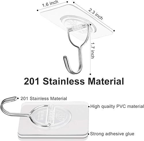 Miniatura 6 de CGBE Ganchos adhesivos resistentes para colgar 11 libras (máximo), ganchos adhesivos transparentes sin costuras, ganchos adhesivos sin clavos para