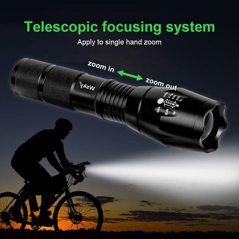Wsky LED Tactical Flashlight - Best 1800X Powerful Waterproof Flashlight With High Lumen, 5 Modes, Zoomable, Perfect for Camping Biking Home Emergency or Gift-Giving (Batteries Not Included)