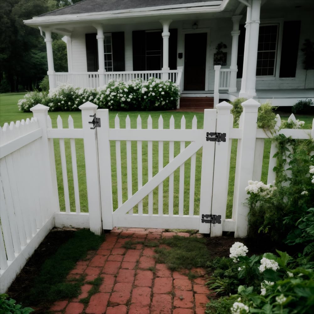 Self Locking Gate Latch PVC Fence Gate Lock Suitable Apply Wooden/Vinyl/Secure Pool/Yard/Garden,Black (Stainless Steel)