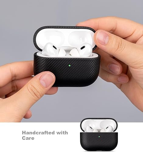 Miniatura 3 de LOPIE Funda para AirPods Pro de 2 generación, hecha a mano para AirPods Pro 2, hecha de cuero vegano, estilo de fibra de carbono, protección contra
