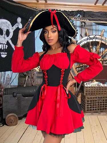 Miniatura 6 de Disfraz sexy de pirata de Halloween para mujer, 3 piezas de vestido de capitán