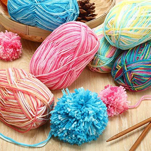 Image of 6 Pieces 50 g Crochet Yarn Multicolor Acrylic, 3-ply, Macaron Color | 50 G per Skein, Multicolored Acrylic for Knitting and Crocheting, Soft Texture for Hand Weaving, DIY Craft Projects