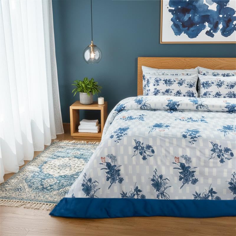 Image of Premium 100% Cotton Queen Size Bedsheet Set (1 Flat Sheet & 2 Pillow Cases)| 200 TC | Vibrant Prints | Soft, Breathable & Durable Fabric |Saphire Monarch