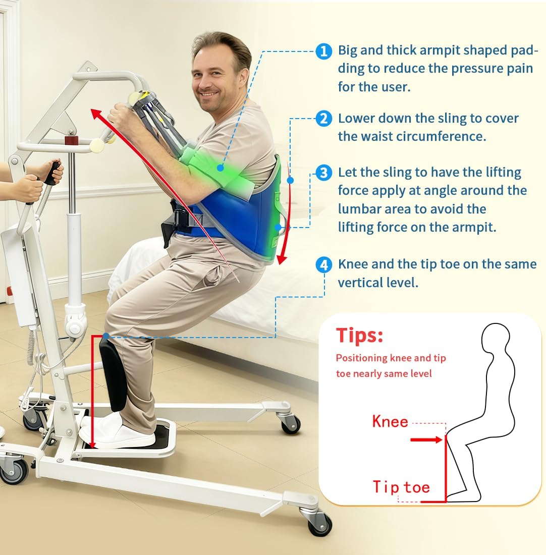 Sit to Stand Lift Sling for Lifting or Transferring,Standing Assist Sling with Thick Pad,Patient Lift Sling for Home Care, Rehab & Nursing – SWL 500 lbs (Blue, Large)