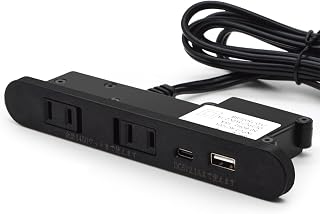 SOFOC 180cm延長コード付き埋め込み式電源タップ USB-A＆Type-Cポート搭載 保護IC内蔵（過電流・短絡保護） 2口AC差込口 家庭用・オフィス用 独立スライドカバー付き 防塵・異物侵入防止 黒色 1個