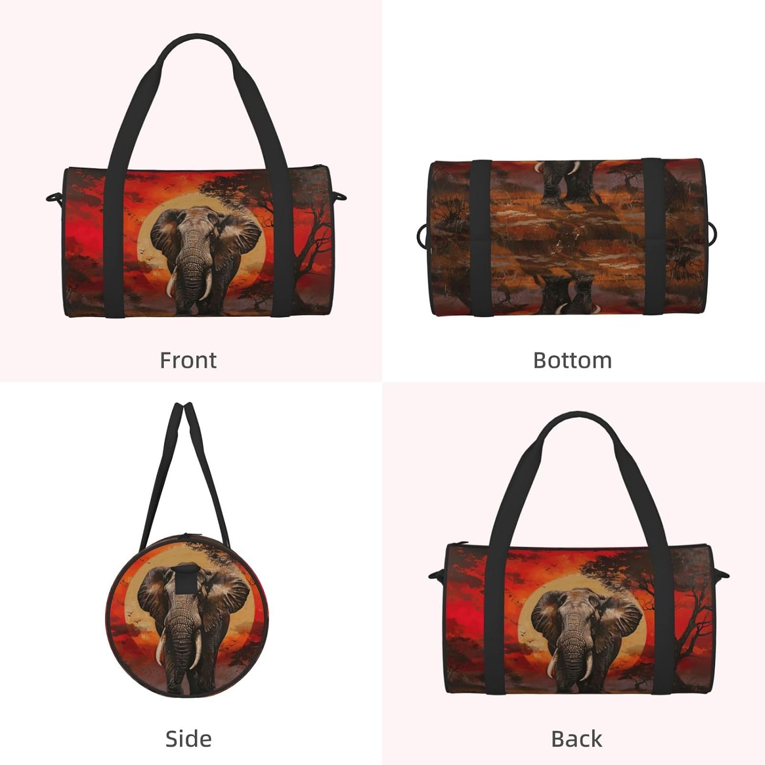 Elephant Sunset Print Sports Tote Bag Lightweight Water-Resistant Gym Backpack Travel Supplies