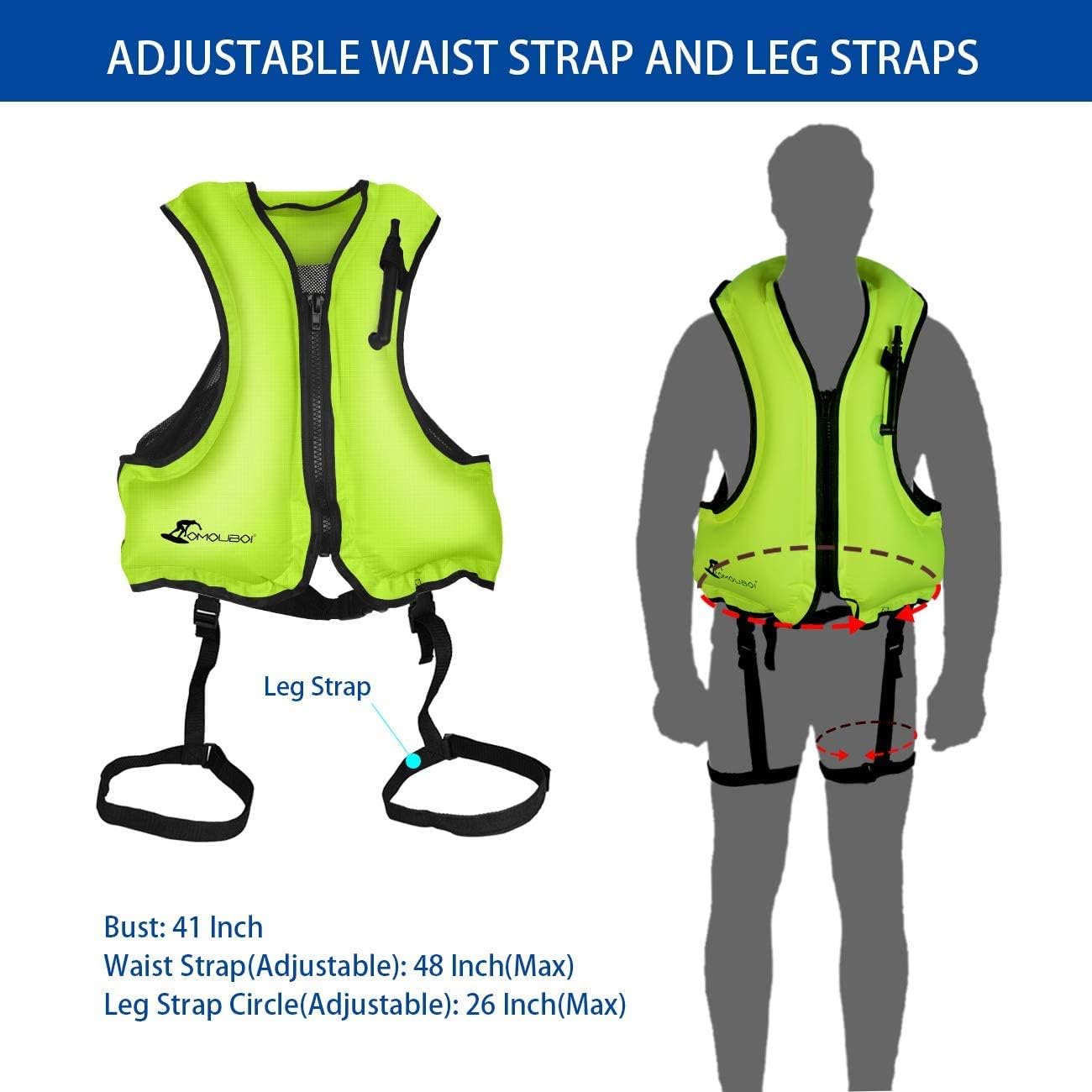 VENNERLI Inflatable Jacket Swimming Waistcoat Kayak Fishing Snorkeling Buoyancy Jacket Swimming Jacket Brightly Coloured Vest Suitable for Water Sports Adults Only