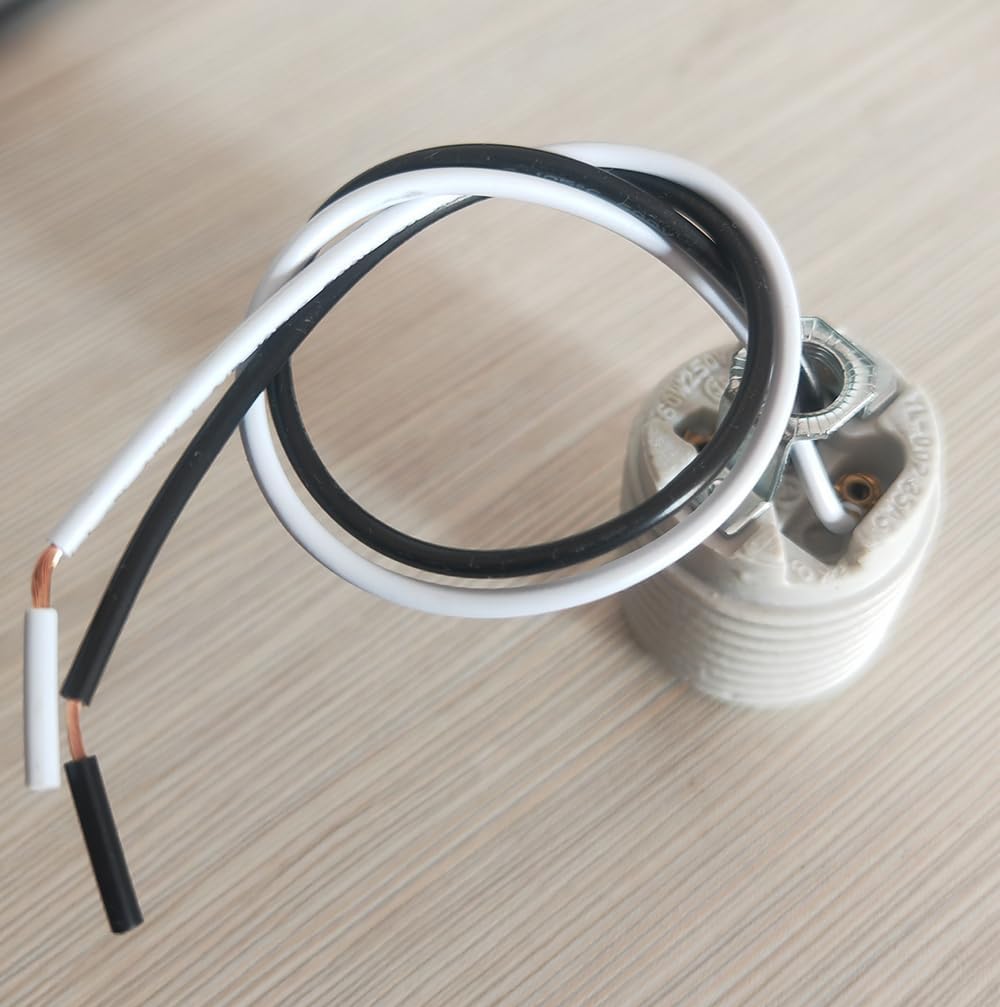 E-Simpo® Porcelain Threaded E26 Light Socket Standard Lamp Base Fixture Lamp Socket Screw Lamp Holder with 30cm Silicone Long 1000W max Power High Temperature Resistant (10)