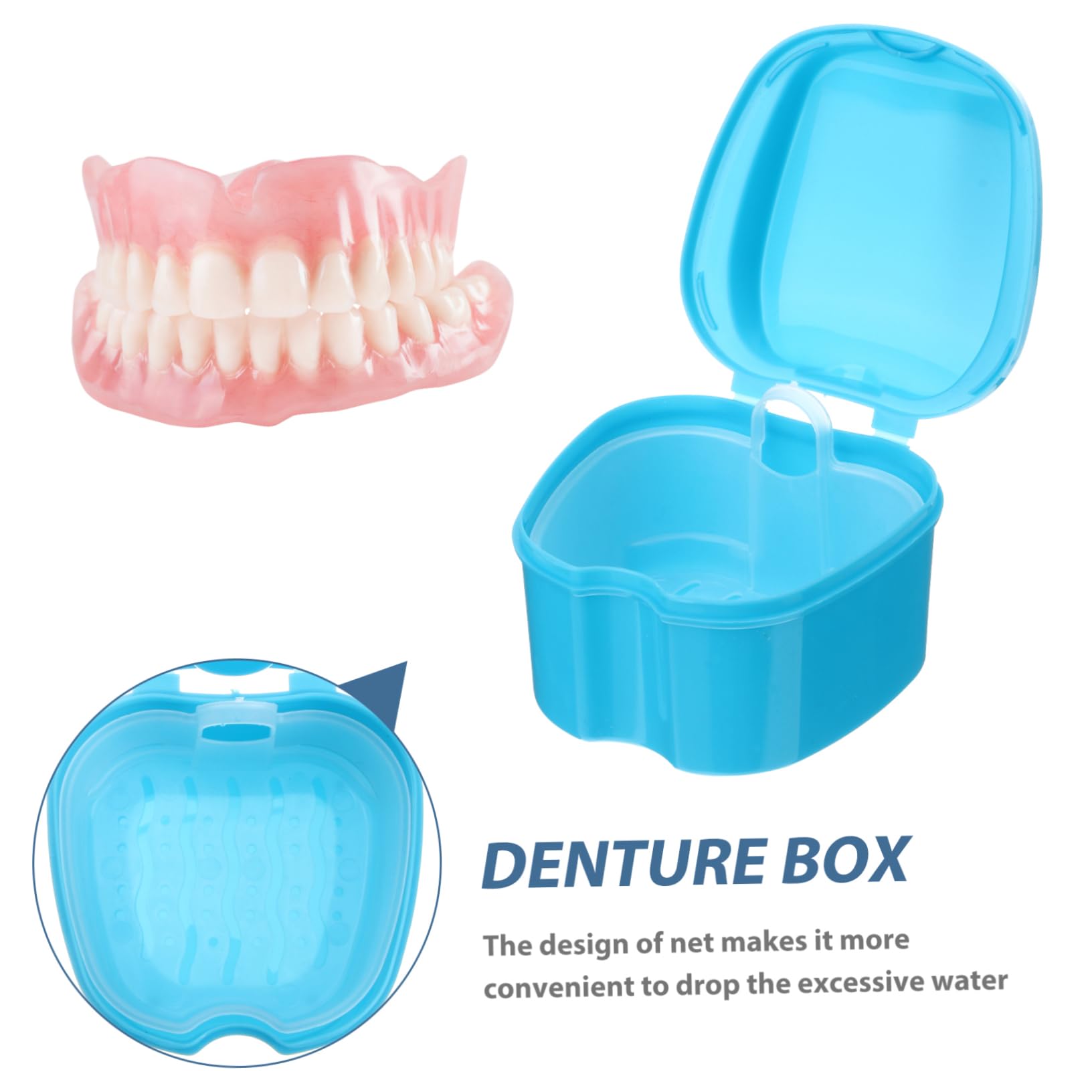 KOMBIUDA Porta Apparecchio Denti Scatola per Dentiera Igienico in Pp Heavy Duty con Cestello di Risciacquo e Contenitore Rete Sospeso, per Anziani e Ragazzo Ragazza
