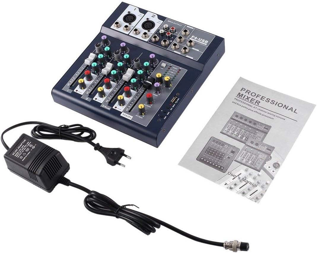 USB Mixer, 4 Channel 230 V Live Mixing Studio Audio Sound Console Network Anchor Portable Mixing Device Vocal Effect Processor