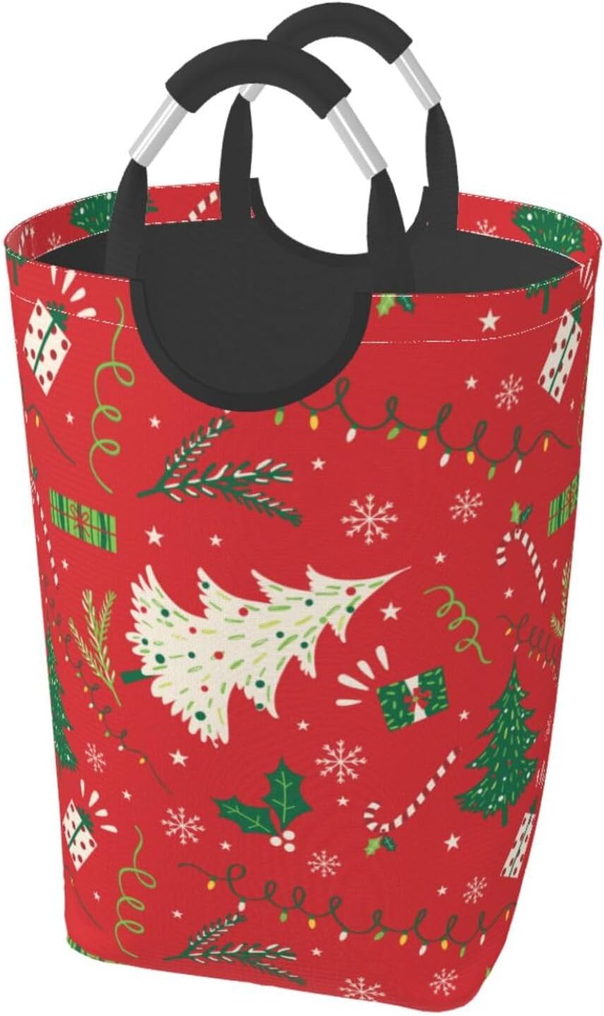 Christmas Laundry Basket Organizer Collapsible Tall Laundry Hamper Nursery Storage Basket Bins with Handles for Travel Clothes Toys Organizer Office