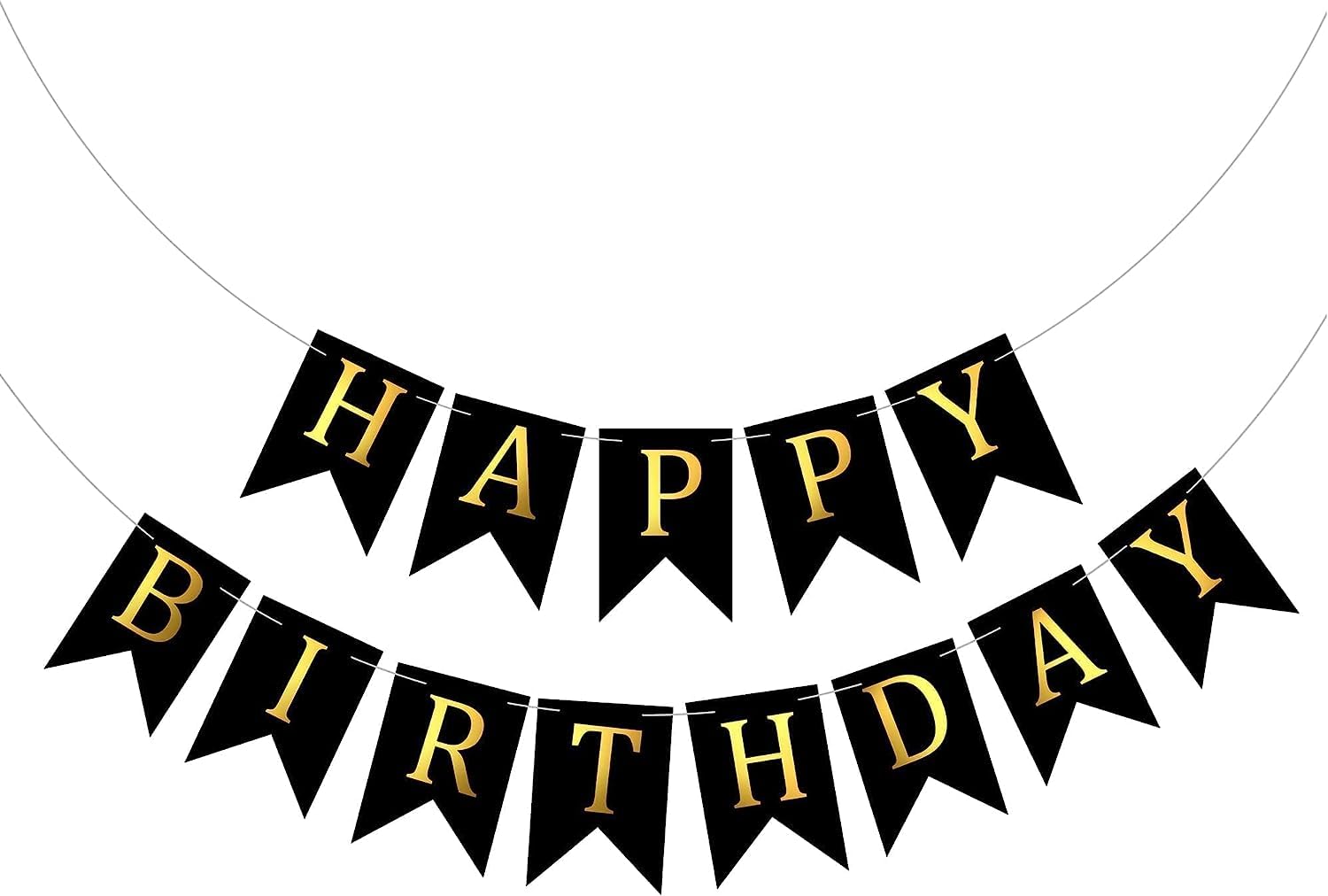Happy Birthday banner background, colorful decorations, birthday signs, party supplies, backyard decoration birthday banner bunting (Black)