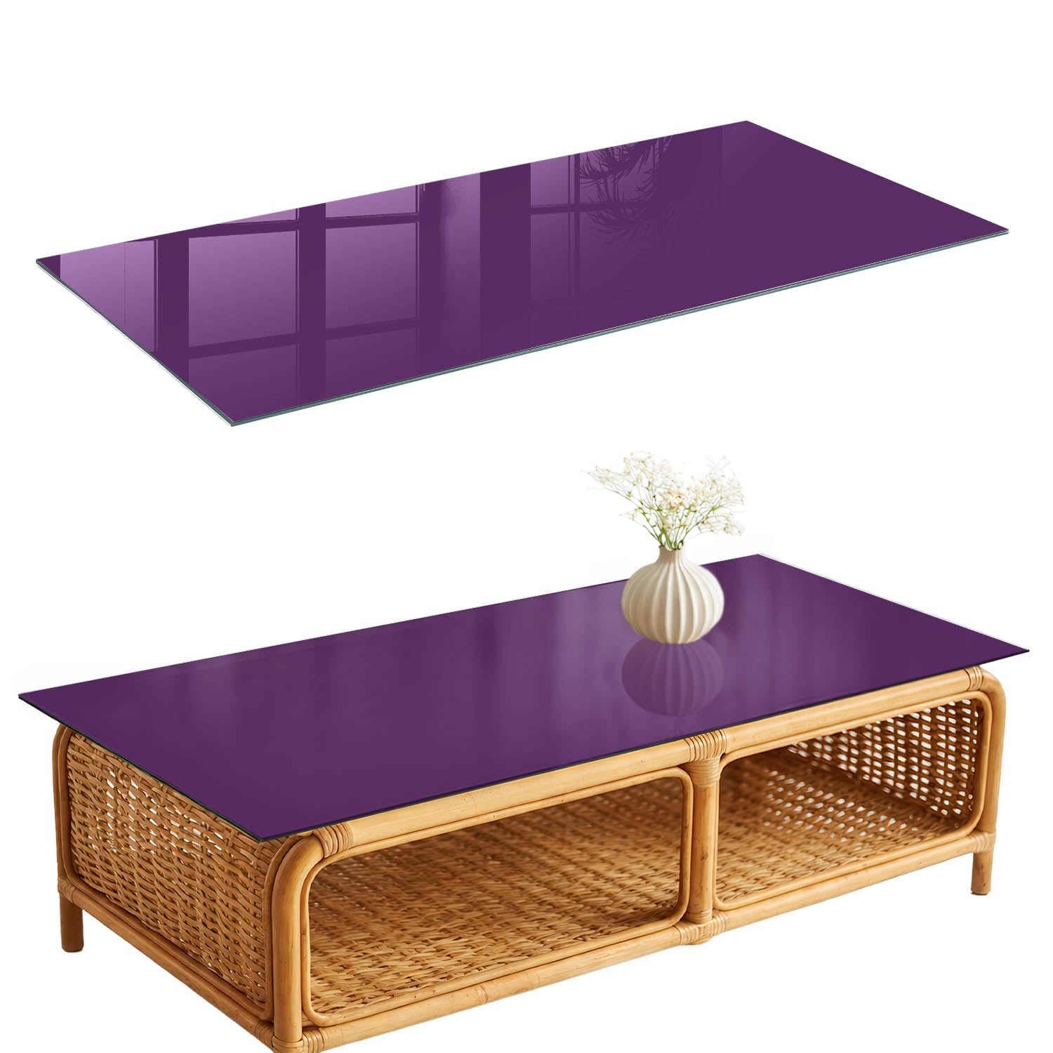 Placa de Cristal 125x50 cm | Rectangular | Bordes Pulidos | Morado intenso | Vetro Temperato | para la Cocina y Salón | Pies Antideslizantes | con Impresión Decorativa