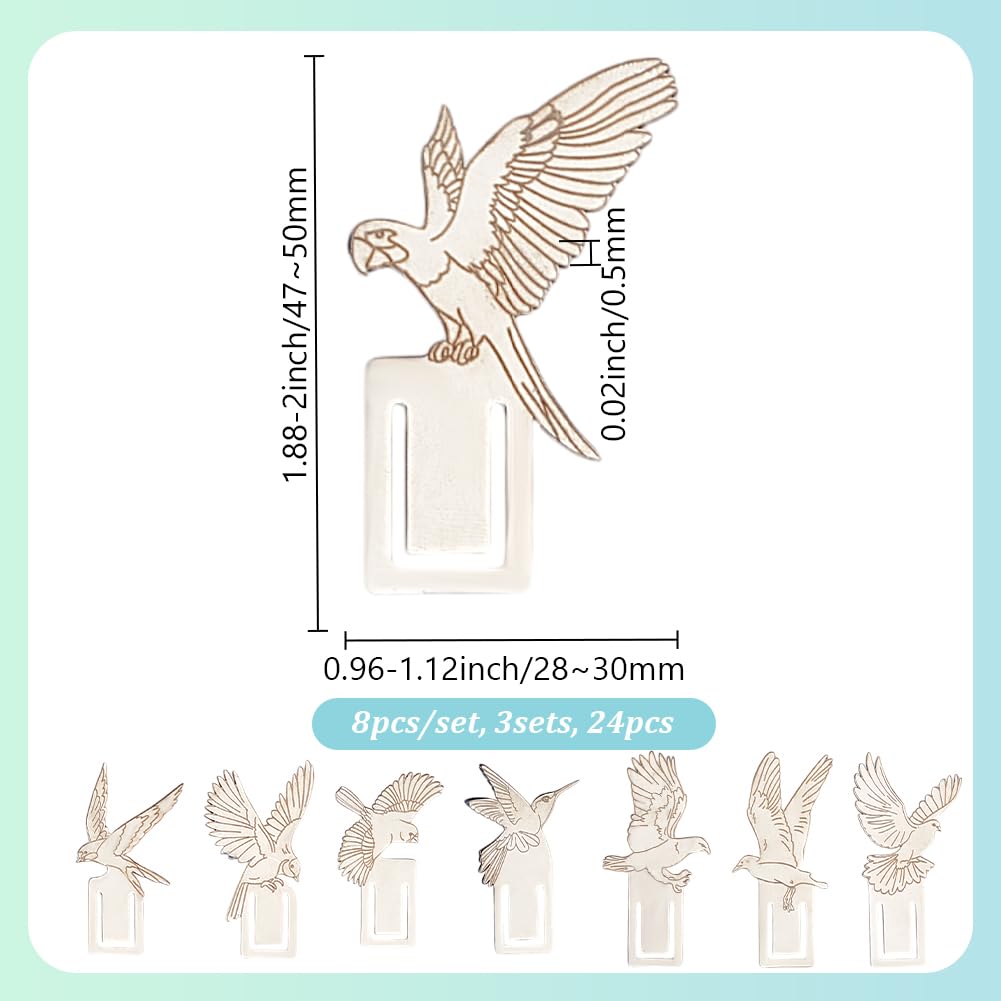 DELORIGIN 24Pcs 8 Styles Bird Metal Bookmarks Silver Stainless Steel Book Clips Book Page Label for Reading Book Lovers Writers Students Teacher Thanksgiving Christmas Back to School Gift - Image 2