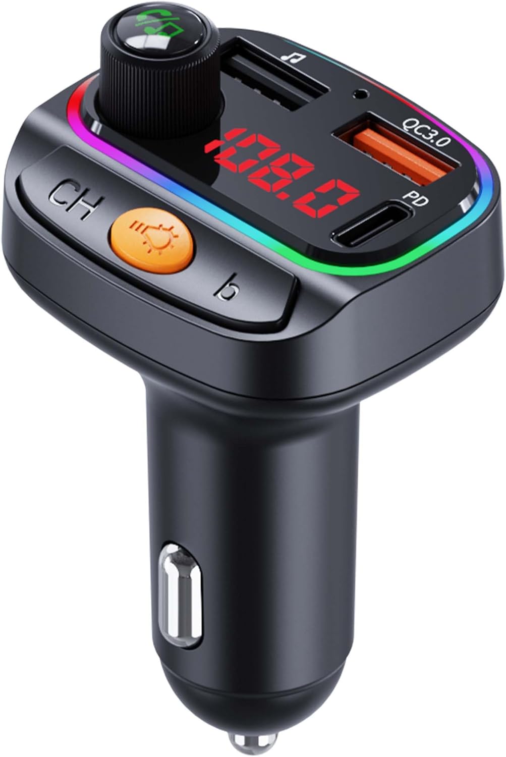 Bluetooth 5.3 FM Transmitter for Car, Wireless Car Adapter with QC 3.0 Fast Charging & PD 30W Type-C, Hands-Free Calling, U Disk Playback, EQ Sound Mode, 7-Color Ambient Light for Driving & Travel Bluetooth 5.3 FM Transmitter for Car, Wireless Car Adapter with QC 3.0 Fast Charging & PD 30W Type-C, Hands-Free Calling, U Disk Playback, EQ Sound Mode, 7-Color Ambient Light for Driving & Travel
