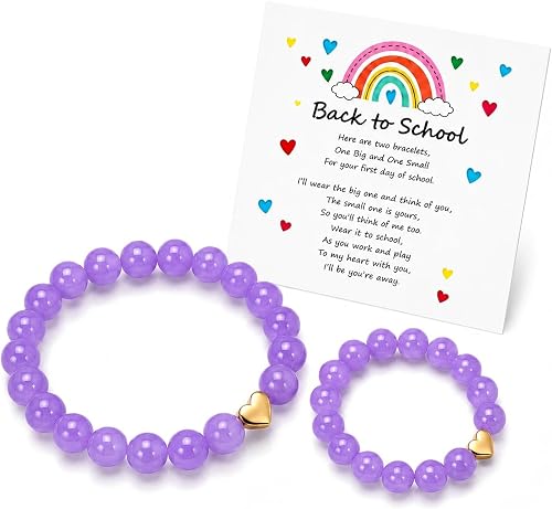 Back to School Bracelets Matching Heart Mommy and Me Wish String Bracelet Set, F