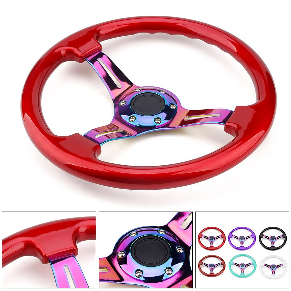 Volante da Corsa Universale,Volante Sportivo Volante sportivo universale da 350 mm e 14 pollici in ABS classico con raggi(Pink)