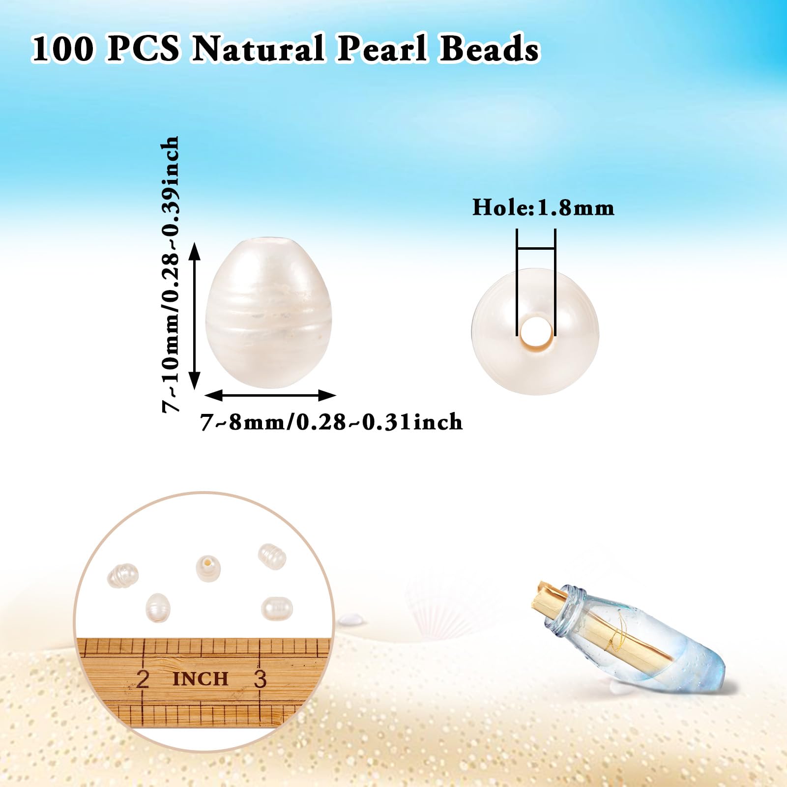 PandaHall 100pcs Naturale Coltivato Perle D'Acqua Dolce Perle Perle 7 ~ 8mm Forma Ovale Conchiglia Colore Perle Perle Allentate Perle per Collana Braccialetto Gioielli
