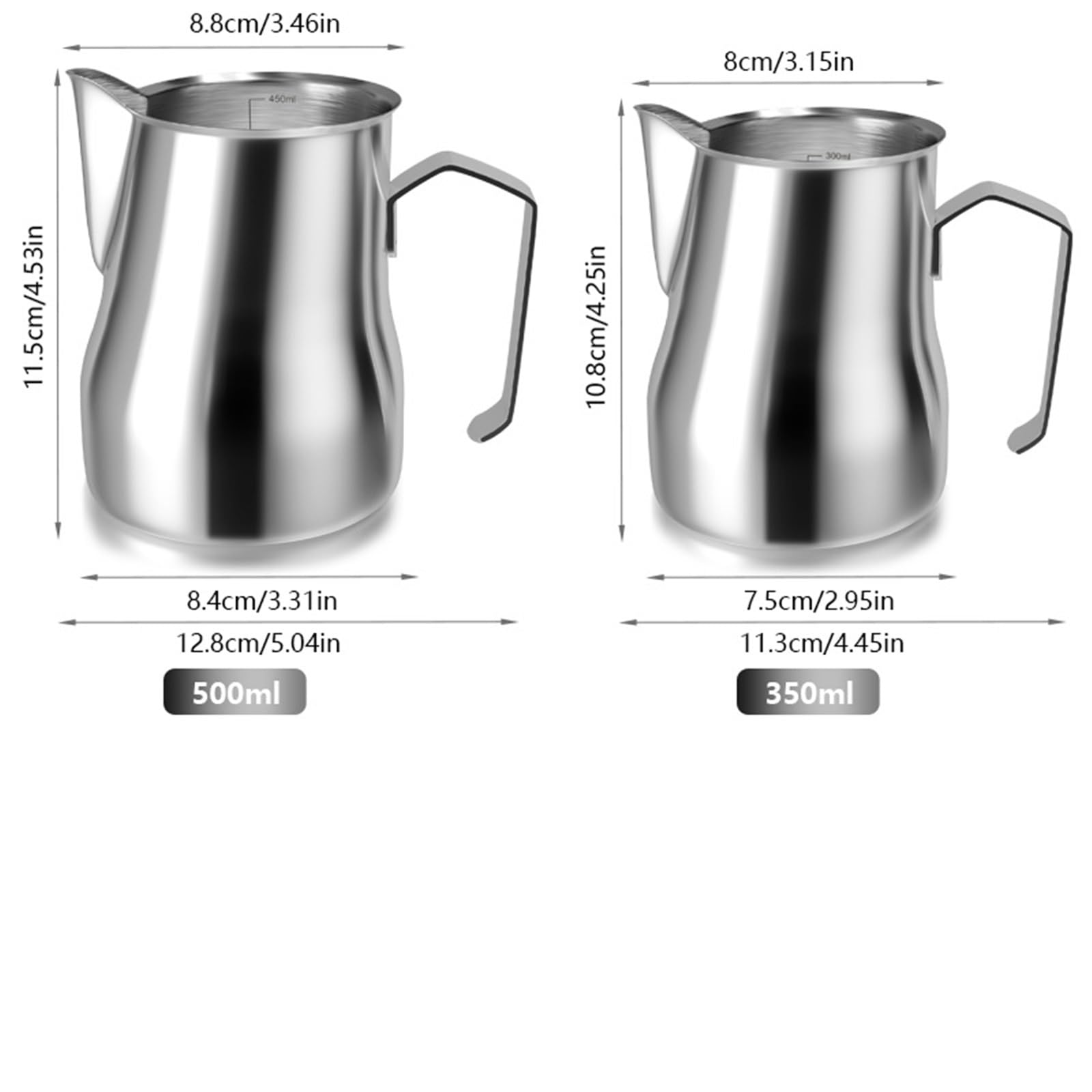 Jarra de espuma leche acero inoxidable, 2 uds., 350/500ML, jarra café con for Espresso, Latte Art, vapor Barista Para Espumar(White 500ml)