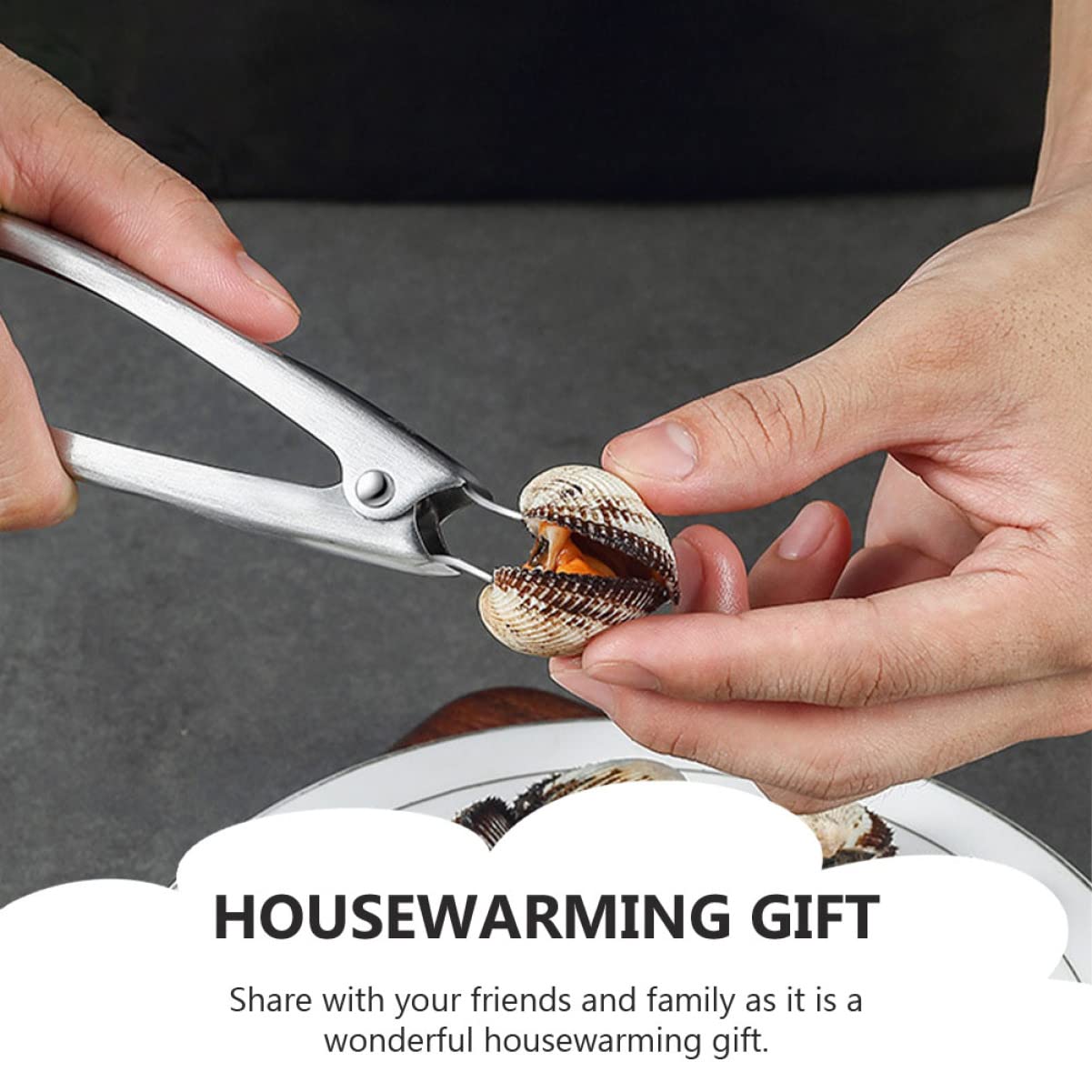 1pc Stainless Steel Clam Opener Kitchen Tool Rustproof Seafood Clamp with Non-slip Handle Automatic Spring Design for Easy Shellfish Opening Present
