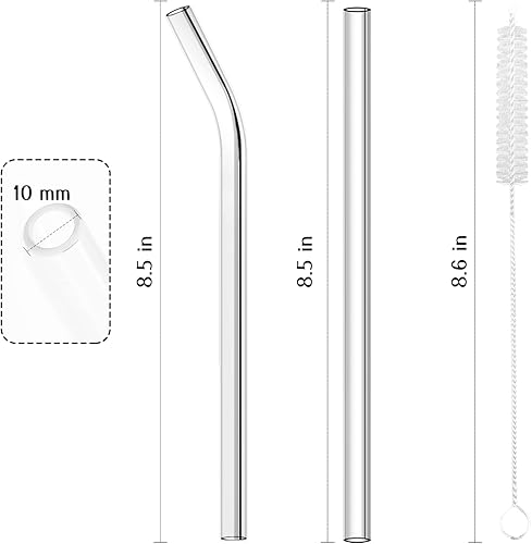 Miniatura 2 de AKONEGE Paquete de 6 popotes de vidrio reutilizables transparentes de 0.335 x 0.394in, 3 popotes de vidrio rectos y 3 doblados con 2 cepillos de