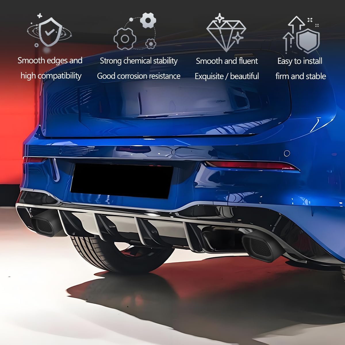 Stainless Steel Car Exhaust Square Tip, 2.5" to 3.7" Universal Car Exhaust Pipe Tail Throat Tail Pipe, Modification Tailpipe Flue Muffler Rear Tip Pipe with Mesh (Straight,Frosted Black)