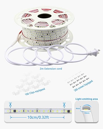 Miniatura 6 de Tira de luces LED blancas de 120 V, 150 pies147.6 ft, tiras de luz LED impermeables, luz diurna al aire libre, 6000 K, conectable fuerte, adhesivo