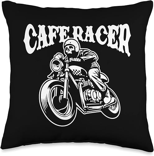 Cafe Racer Café Racer - Cojín para motocicleta, diseño de calavera y motociclista, 16.0 x 16.0in, multicolor