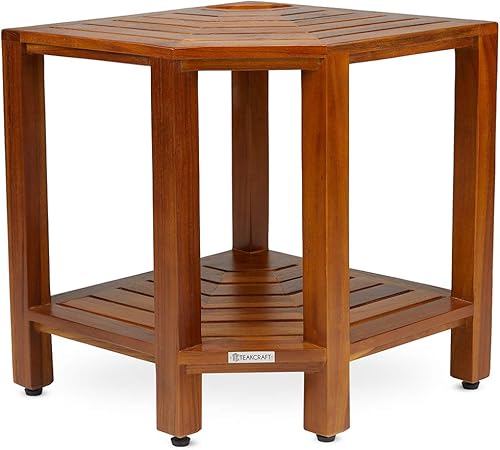 Miniatura 5 de TeakCraft Banco de ducha esquinero de teca con cesta de 17.5 pulgadas, totalmente montado