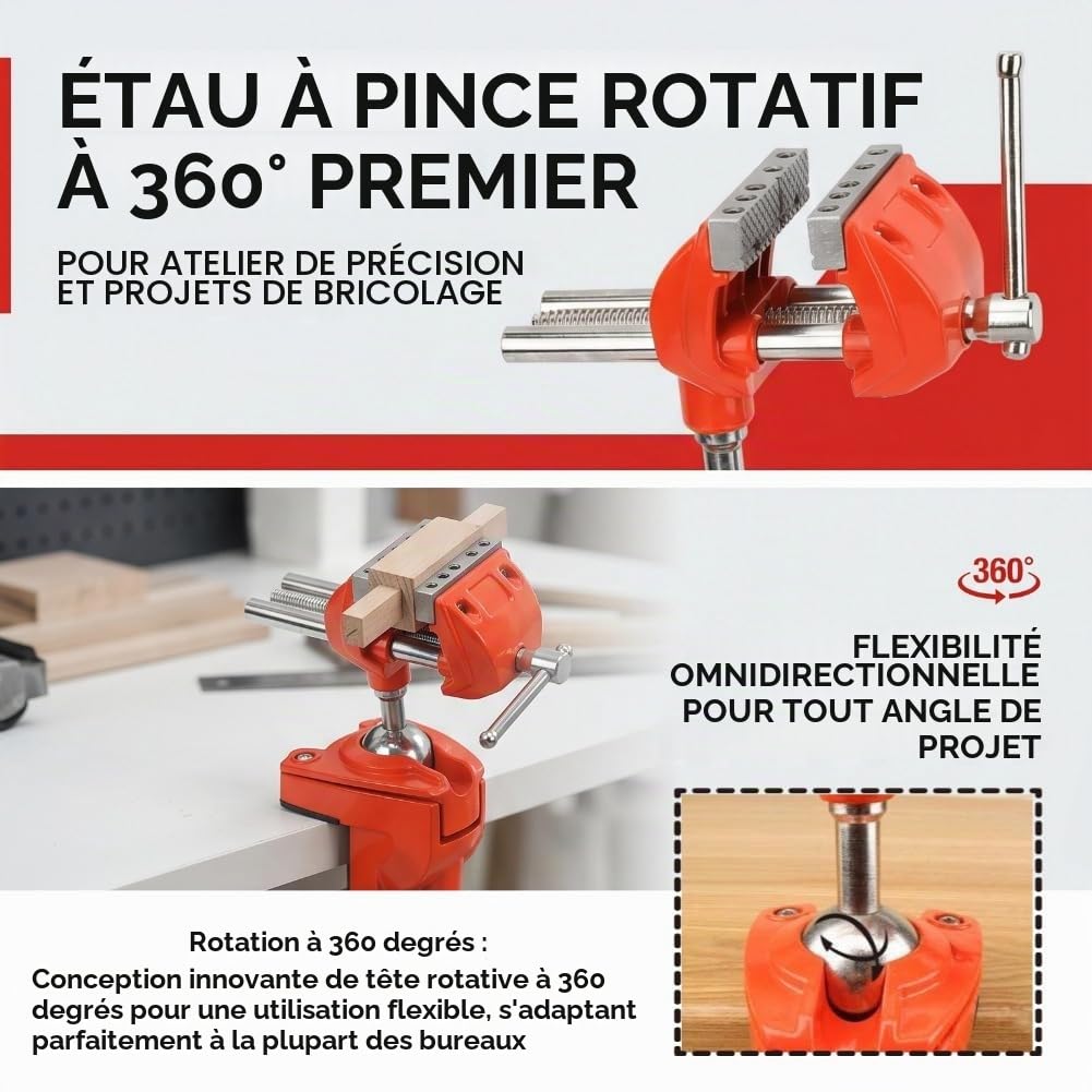 Étau de Table Pince d'Établi Étau Réglable Rotation à 360° Largeur 70 Mm Étau de Fraisage Pivotant de Table Étau pour Convient Au Travail Du Bois, à La Découpe, à La Gravure Et Au Polissage