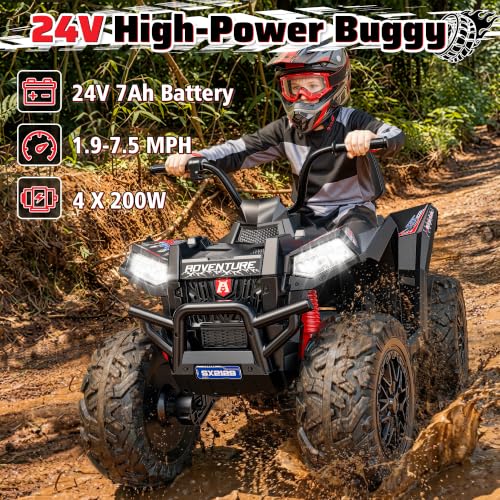 Image of ANPABO 24V XXXL Kids ATV 4 Wheeler Ages 5-14, 4WD & 800W, 200 Lbs, Black