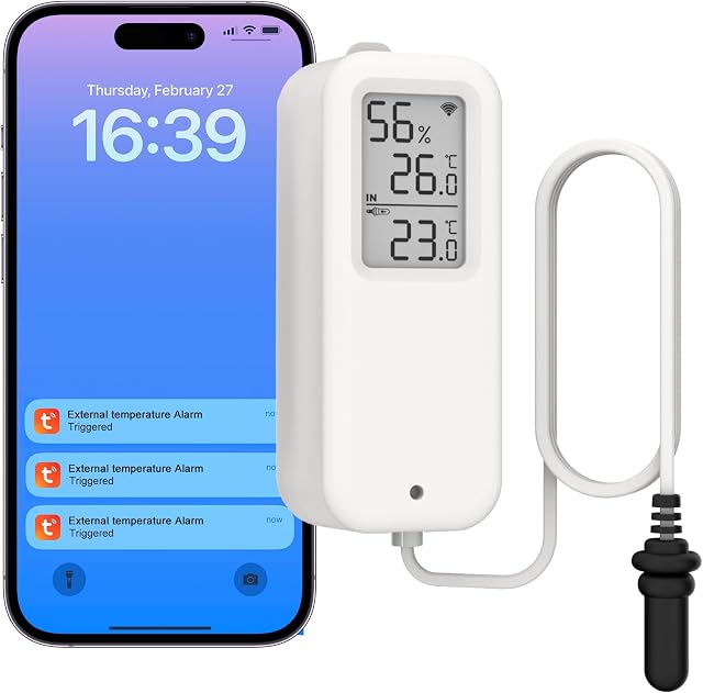 DAYTECH Thermomètre à réfrigérateur WiFi Alarme de thermomètre de congélateur intelligent avec alertes d'application, moniteur numérique de température à distance pour la maison/le bureau/le restaurant, aucun Hub requis, 1 ensemble