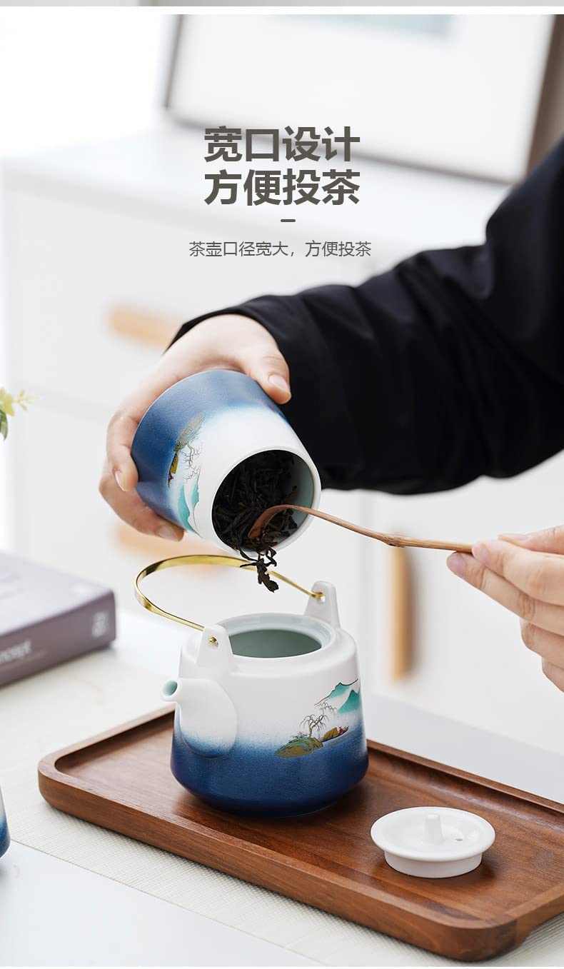 Nuevo Juego de té Gongfu Simple, 4 Tazas de Boca Ancha, Juego de Tazas de té con asa de cerámica Negra China, el Regalo Impresionante Amantes del té Taza de Té