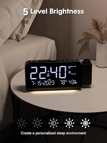 Miniatura 6 de ROCAM Reloj despertador de proyección, reloj digital con proyector de 350 en la pared del techo, despertador doble para dormitorios con modo de día