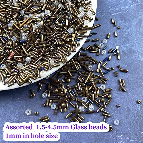 90g Mix Glass Seed Tube Bugle Spacer Beads, 3000pcs Multi Size 1.5-4.5mm Glass Beads Kit for Jewelry Making DIY Craft Bracelets Necklace Earring Making (Dark Brown Series)