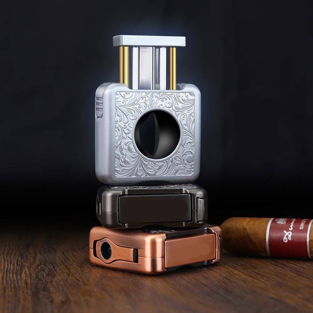 ZUC Stainless Cigar Cutter with Built-in Support Stand, V-Blade and Punch Tool, Metal Manual Guillotine(C)