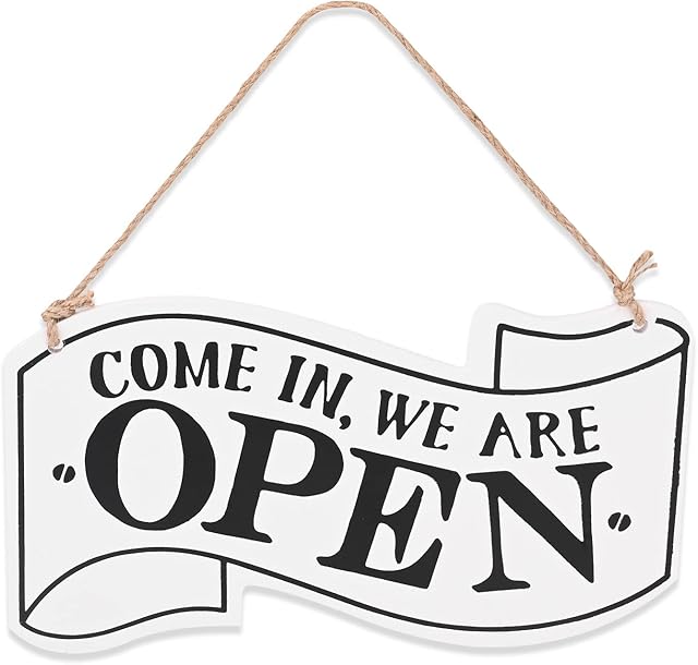 Open Closed Sign for Shop 14x25cm Wooden Plaque Sign Decorative Wooden Sign Open Close Door Hanging Sign Double Sided Sign Come In We Are Open Come Again We Are Closed for Restaurant Coffee Shop White